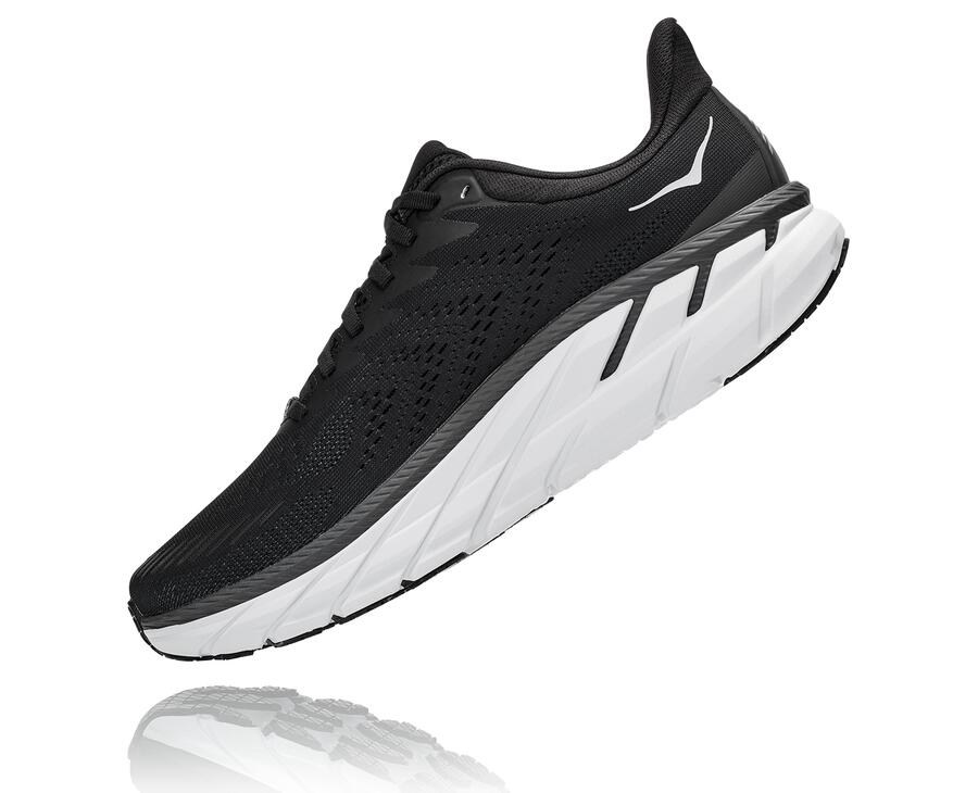 Hoka One One Mens Running Shoes - Clifton 7 - Black/White - MWCA32174
